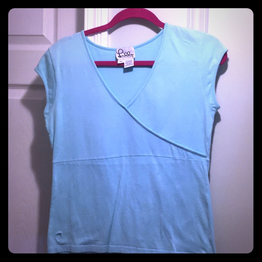 Lilly Pulitzer faux wrap top, aqua blue